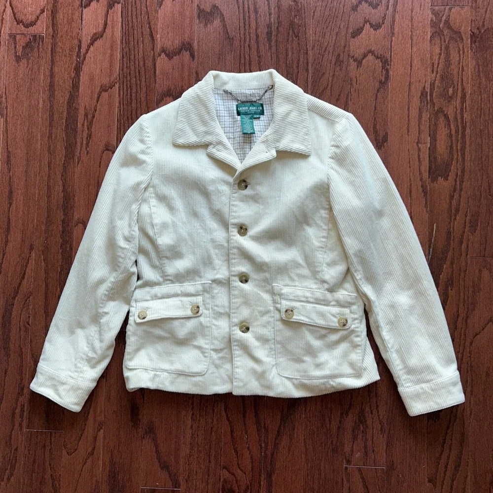 Vintage Lauren Ralph Lauren Cream Corduroy Jacket Petite Medium Button Front